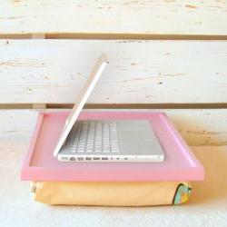  Laptop Lap Desk or Breakfast serving Tray - Pink with Creme Multicolr spots- Custom Order