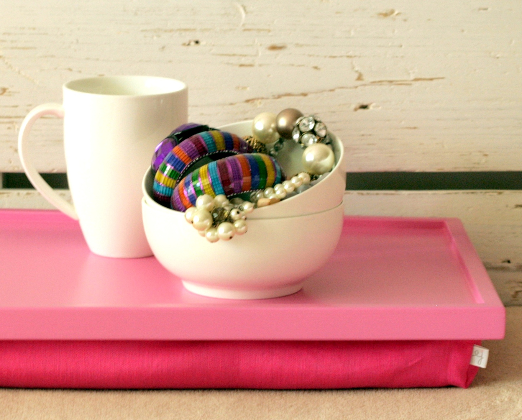 Breakfast Serving Or Laptop Lap Desk Hot Pink With Linen Fabric Pillow Custom Order on Luulla
